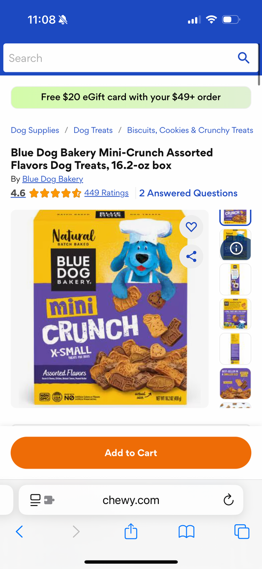 Blue Dog Bakery Mini-Crunch Assorted Flavors Dog Treats, 16.2-oz box