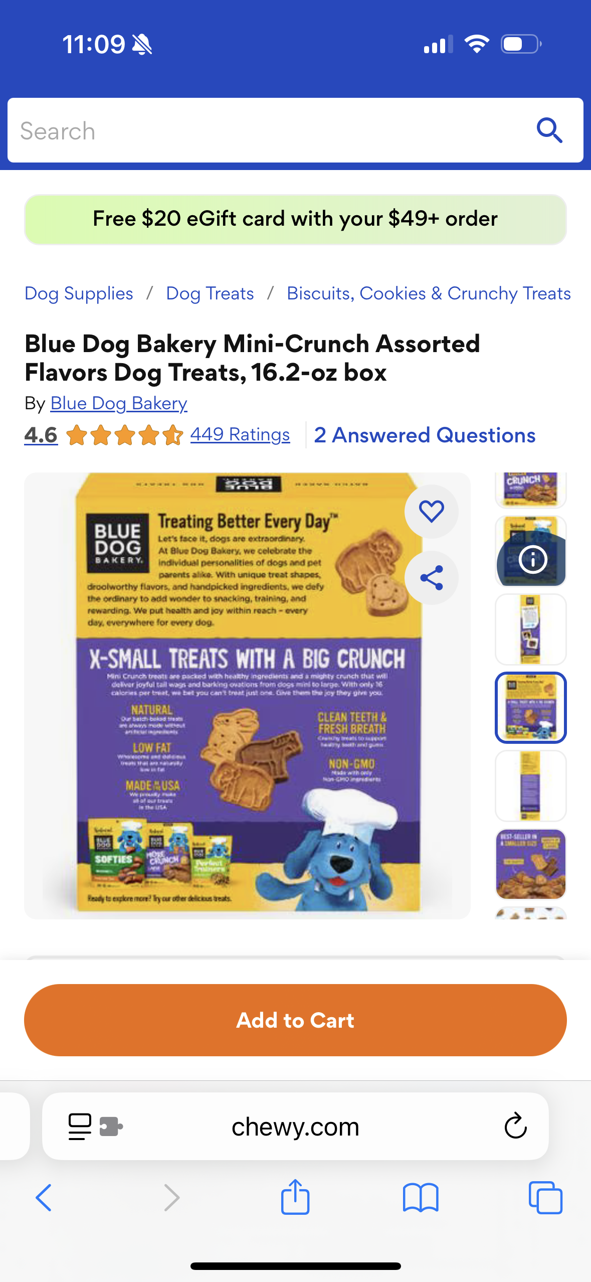 Blue Dog Bakery Mini-Crunch Assorted Flavors Dog Treats, 16.2-oz box