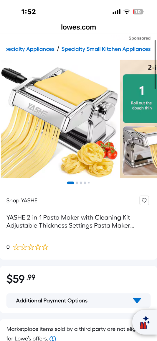 Pasta Maker Machine - Adjustable Thickness Settings, Aluminum Alloy Pasta Roller & 2 Width Cutters for Fresh Spaghetti, Fettuccini, Lasagna, Dumplings - Stainless Steel, Silver