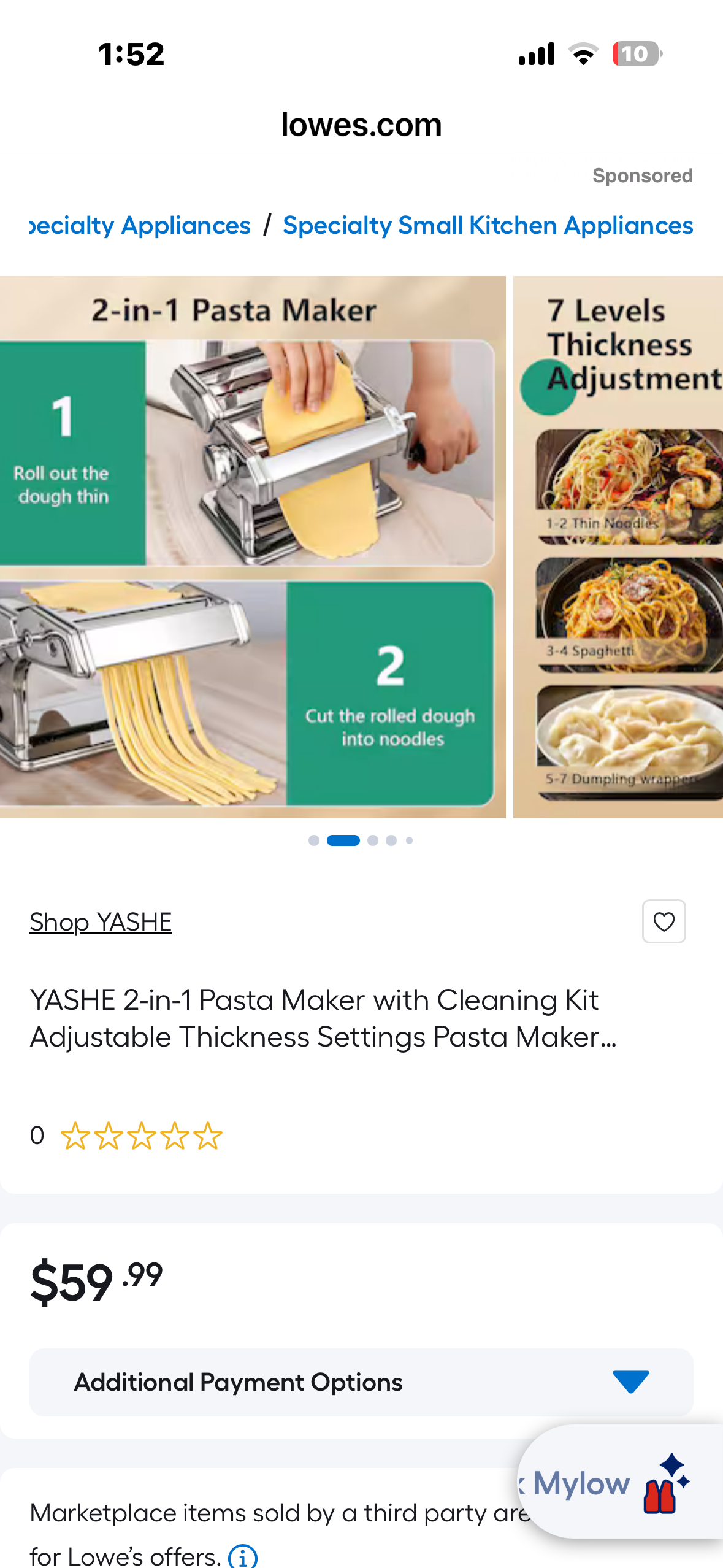 Pasta Maker Machine - Adjustable Thickness Settings, Aluminum Alloy Pasta Roller & 2 Width Cutters for Fresh Spaghetti, Fettuccini, Lasagna, Dumplings - Stainless Steel, Silver