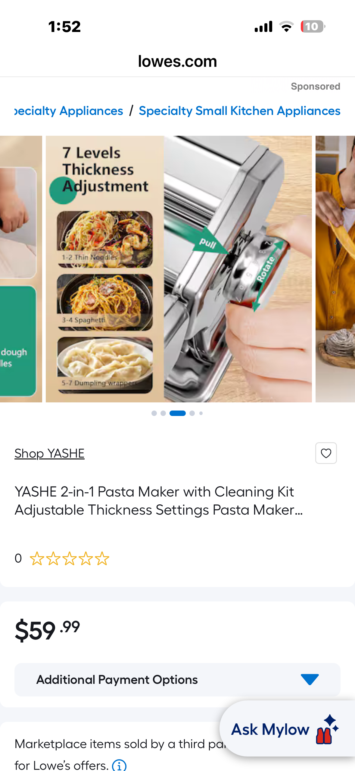 Pasta Maker Machine - Adjustable Thickness Settings, Aluminum Alloy Pasta Roller & 2 Width Cutters for Fresh Spaghetti, Fettuccini, Lasagna, Dumplings - Stainless Steel, Silver