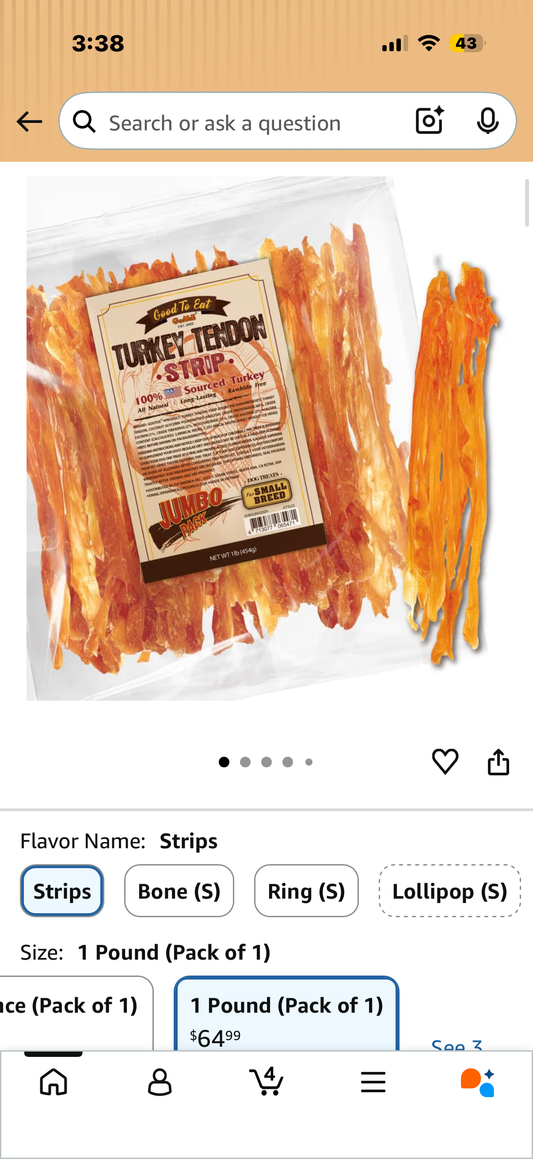Gootoe Turkey Tendons for Dogs – All-Natural, Hypoallergenic Dog Treats, Rawhide Alternative, Long Lasting Puppy Chews, Healthy Dog Treats for Small Breeds, Strips, 16 oz Pack (1 lb