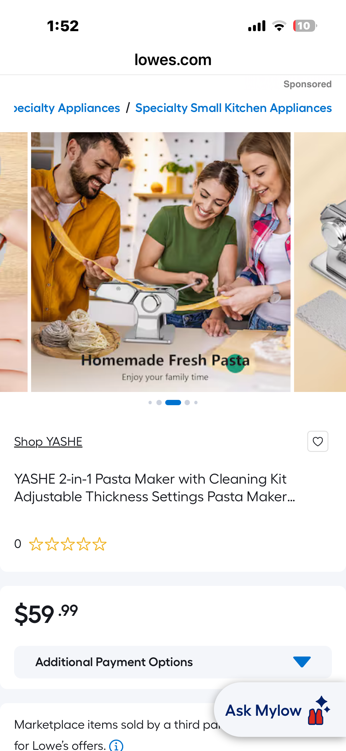 Pasta Maker Machine - Adjustable Thickness Settings, Aluminum Alloy Pasta Roller & 2 Width Cutters for Fresh Spaghetti, Fettuccini, Lasagna, Dumplings - Stainless Steel, Silver