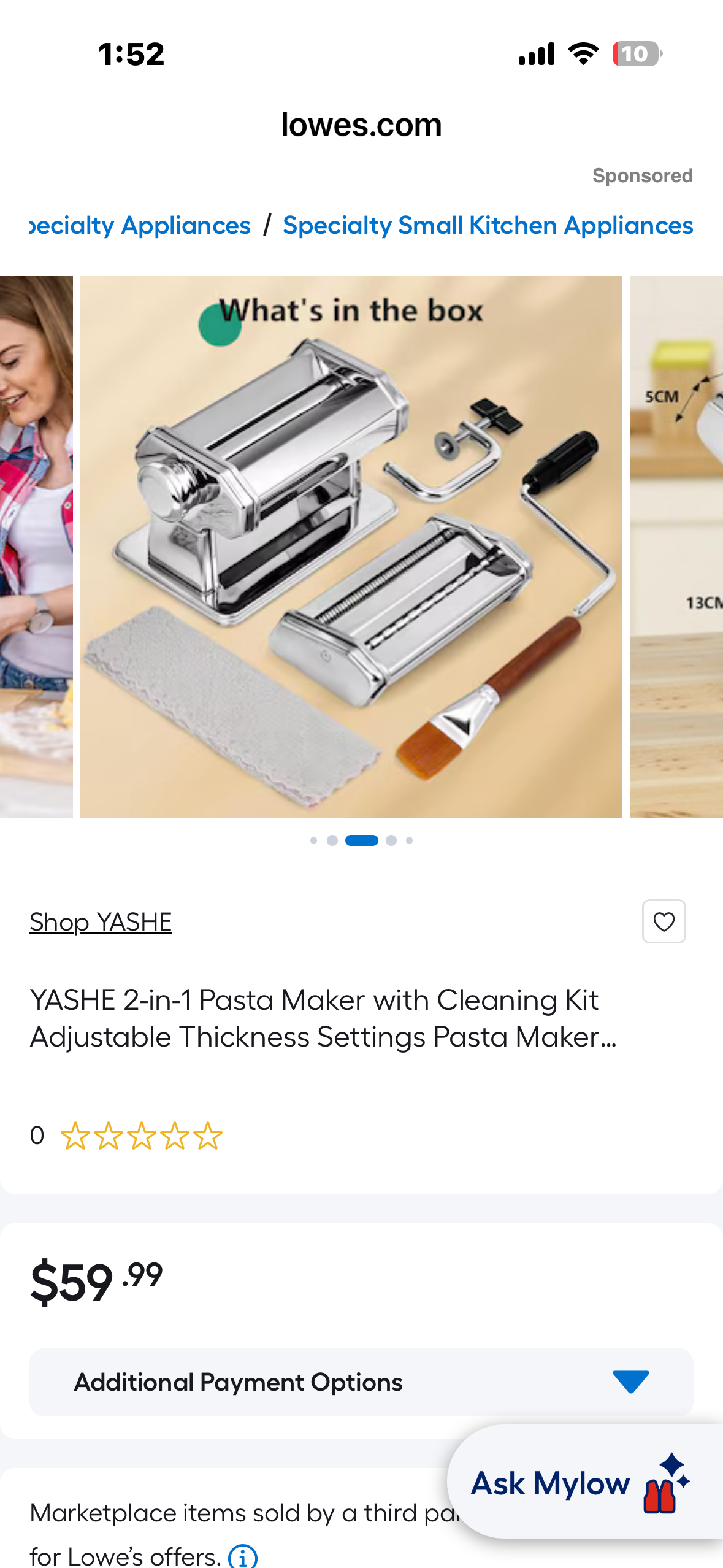 Pasta Maker Machine - Adjustable Thickness Settings, Aluminum Alloy Pasta Roller & 2 Width Cutters for Fresh Spaghetti, Fettuccini, Lasagna, Dumplings - Stainless Steel, Silver