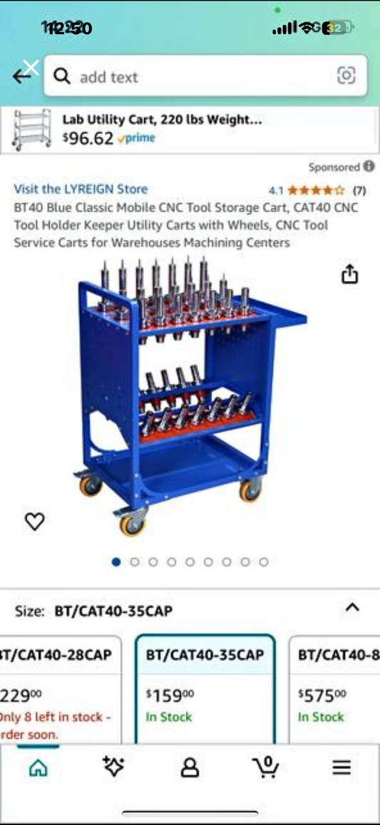 New - BT40 Blue Classic Mobile CNC Tool Storage Cart, CAT40 CNC Tool Holder (G451)