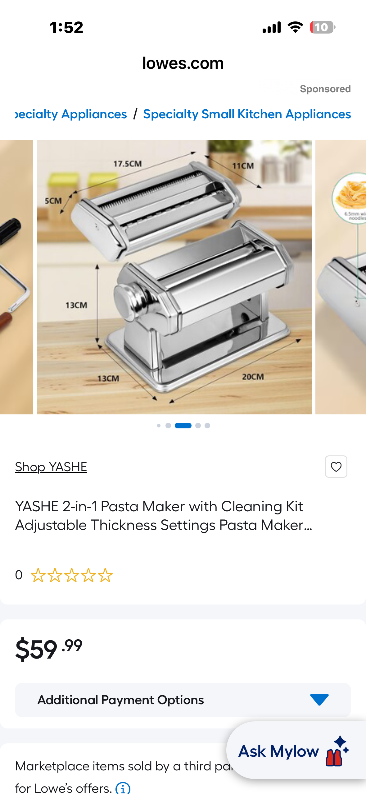 Pasta Maker Machine - Adjustable Thickness Settings, Aluminum Alloy Pasta Roller & 2 Width Cutters for Fresh Spaghetti, Fettuccini, Lasagna, Dumplings - Stainless Steel, Silver