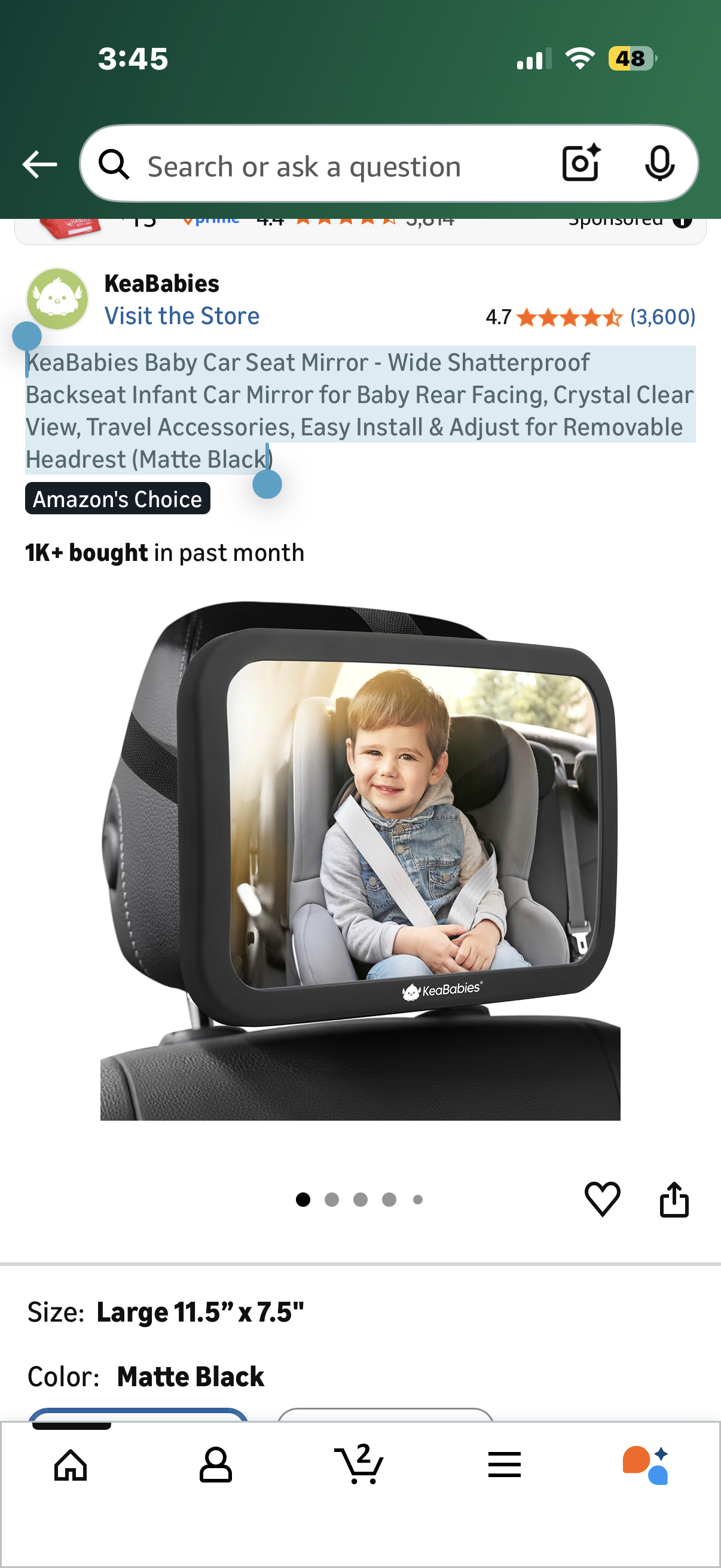 KeaBabies Baby Car Seat Mirror - Wide Shatterproof Backseat Infant Car Mirror for Baby Rear Facing, Crystal Clear View, Travel Accessories, Easy Install & Adjust for Removable Headrest (Matte Black