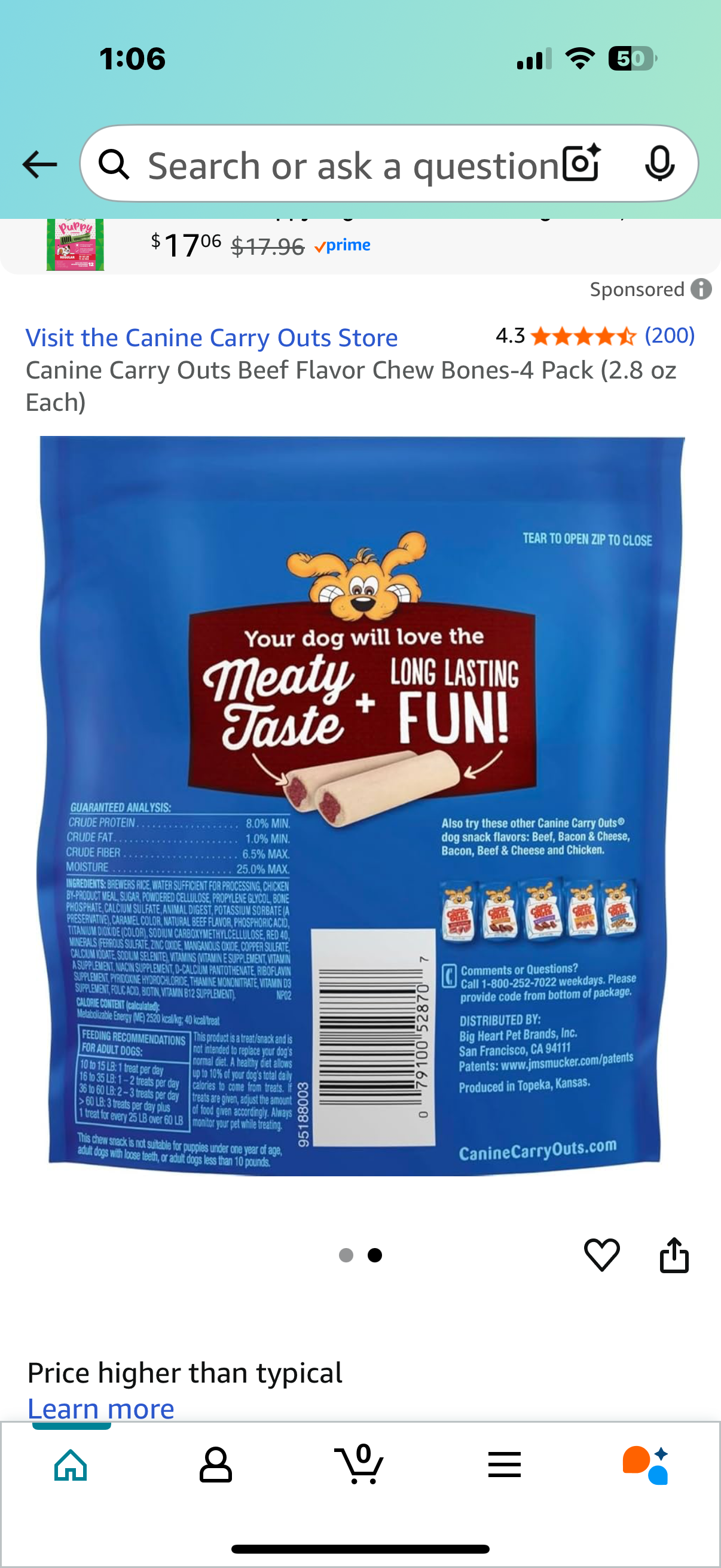 3 packages Canine Carry Outs Chew Bones Beef Flavor Dog Snacks, 2.8 oz