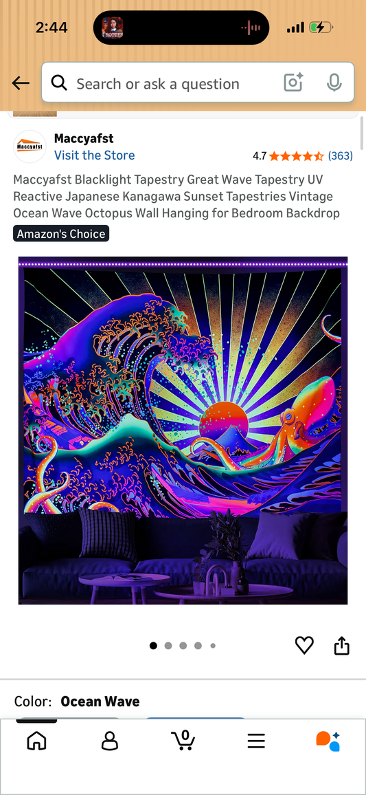 Maccyafst Blacklight Tapestry Great Wave Tapestry UV Reactive Japanese Kanagawa Sunset Tapestries Vintage Ocean Wave Octopus Wall Hanging for Bedroom Backdrop (78.7”L x 59.1”W)