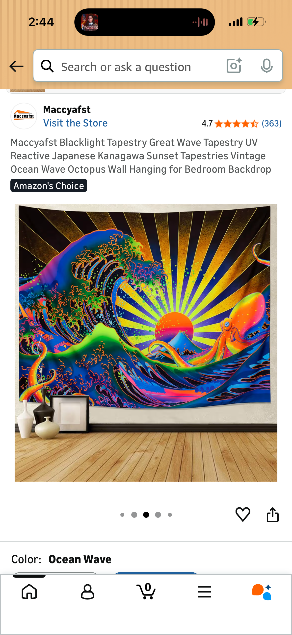 Maccyafst Blacklight Tapestry Great Wave Tapestry UV Reactive Japanese Kanagawa Sunset Tapestries Vintage Ocean Wave Octopus Wall Hanging for Bedroom Backdrop (78.7”L x 59.1”W)