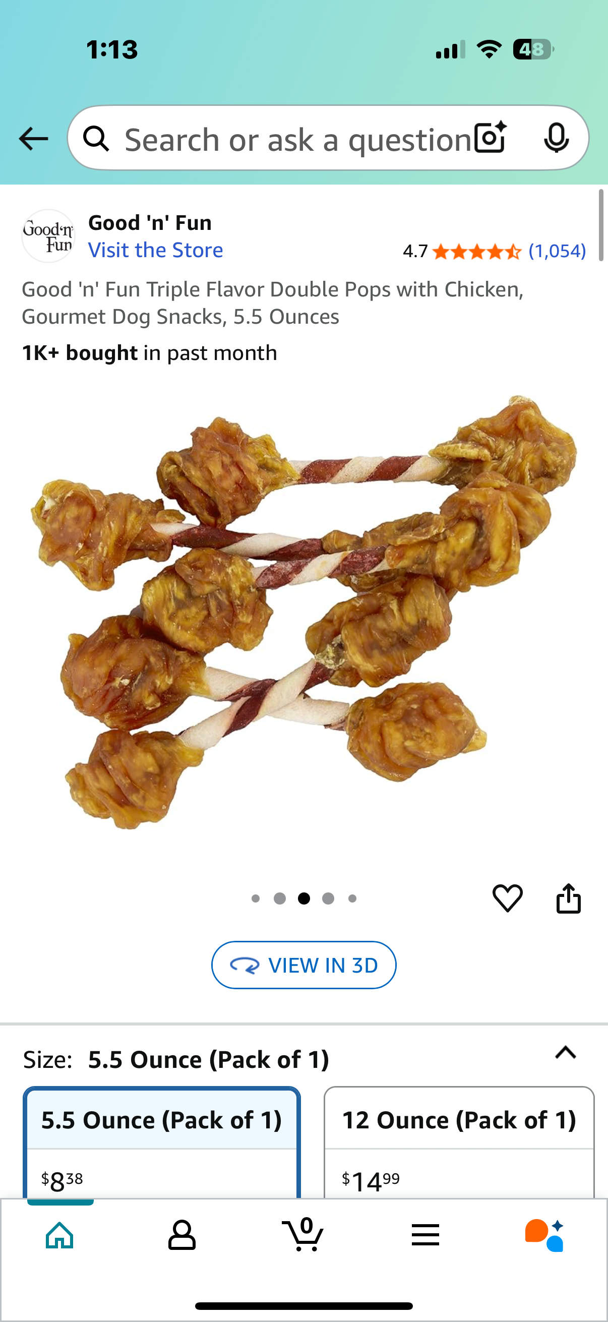 Good 'n' Fun Triple Flavor Double Pops with Chicken, Gourmet Dog Snacks, 5.5 Ounces