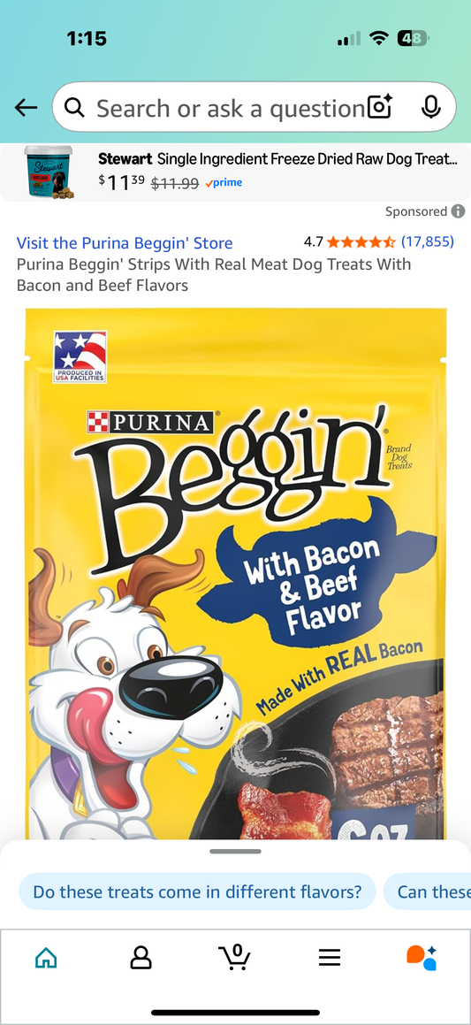 Purina Beggin' Strips With Real Meat Dog Treats With Bacon and Beef Flavors