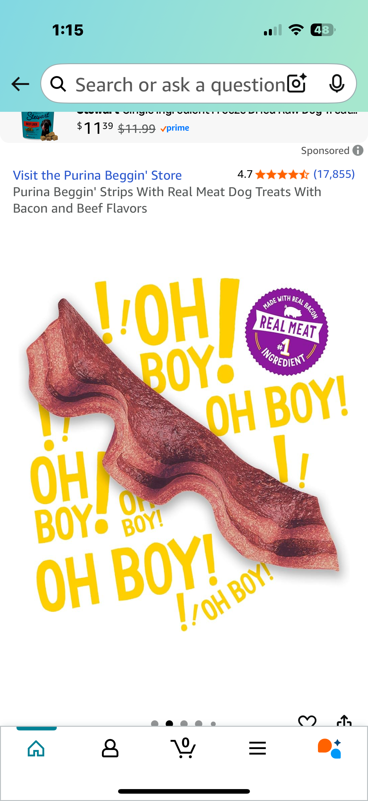 Purina Beggin' Strips With Real Meat Dog Treats With Bacon and Beef Flavors