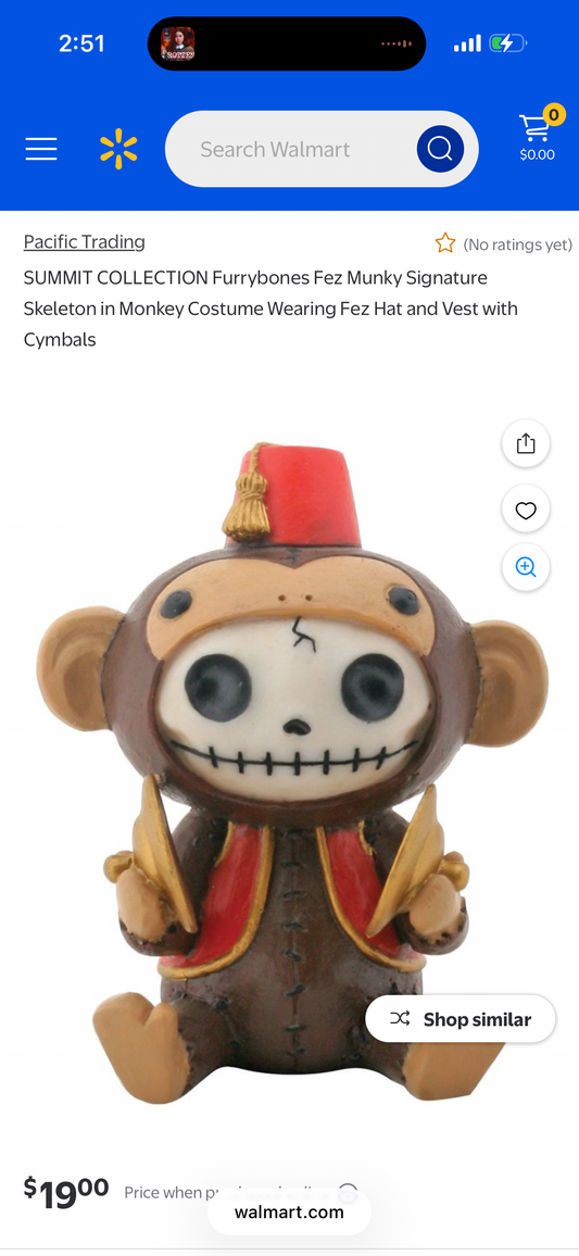 SUMMIT COLLECTION Furrybones Fez Munky Signature Skeleton in Monkey Costume Wearing Fez Hat and Vest with Cymbals