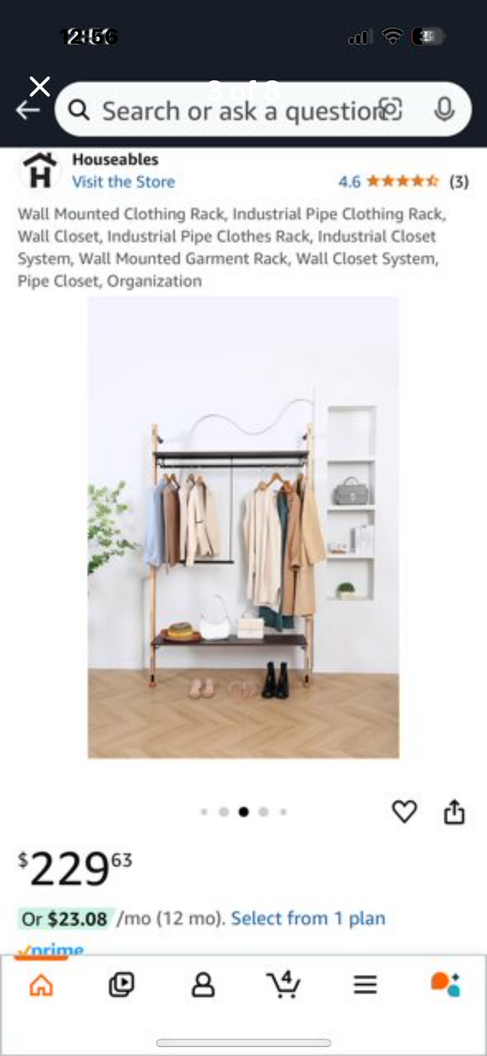 New - Industrial Pipe Clothing Rack. Wall Mounted Garment Rack, Wall Closet System (B525)