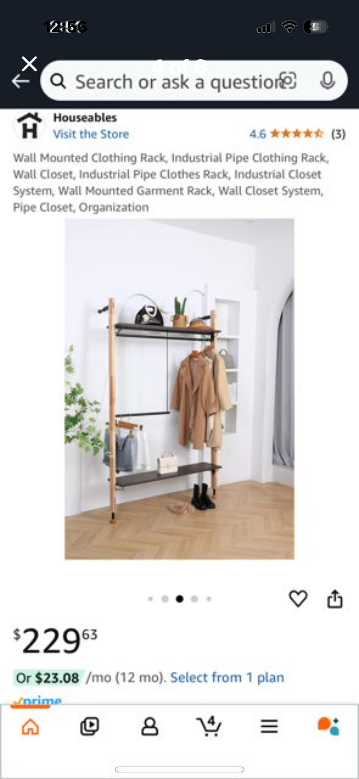 New - Industrial Pipe Clothing Rack. Wall Mounted Garment Rack, Wall Closet System (B525)