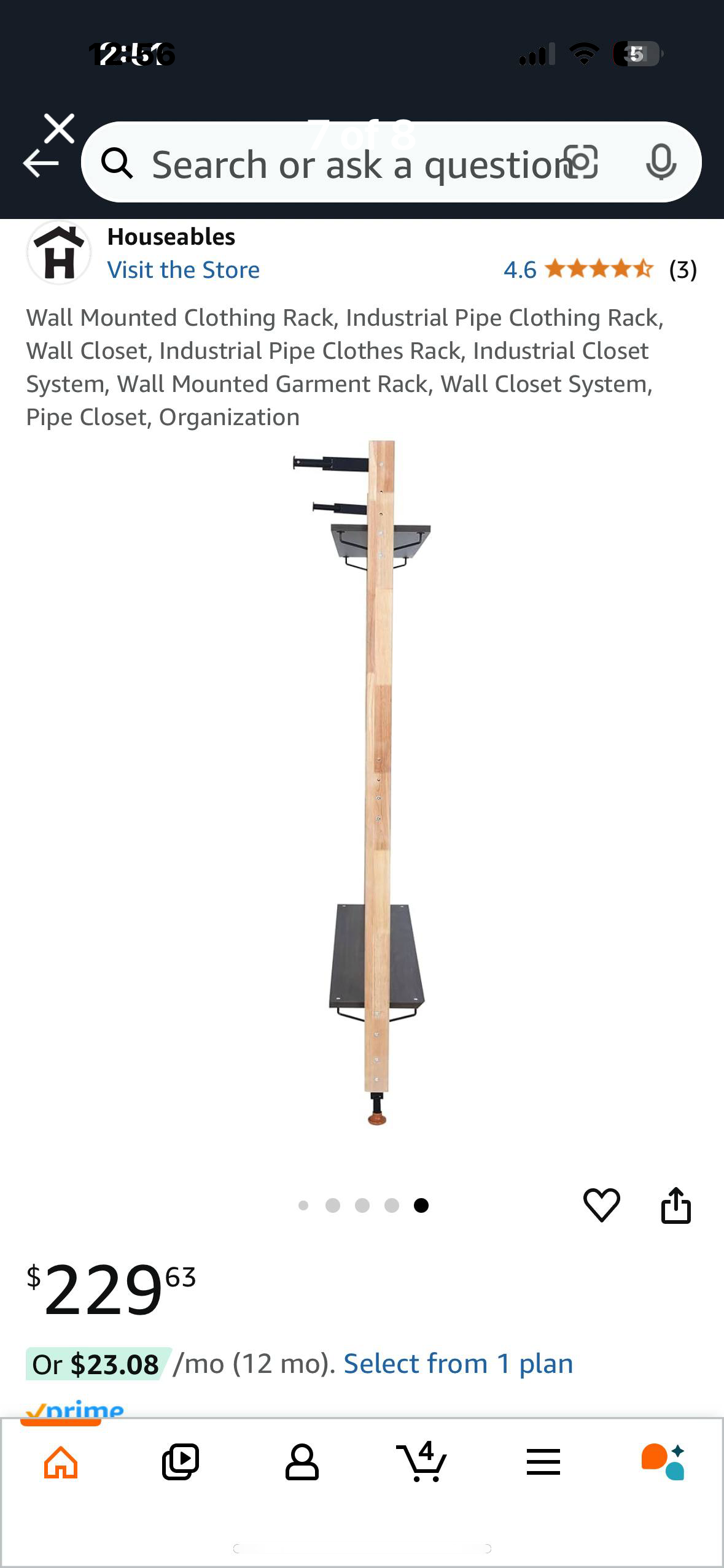 New - Industrial Pipe Clothing Rack. Wall Mounted Garment Rack, Wall Closet System (B525)