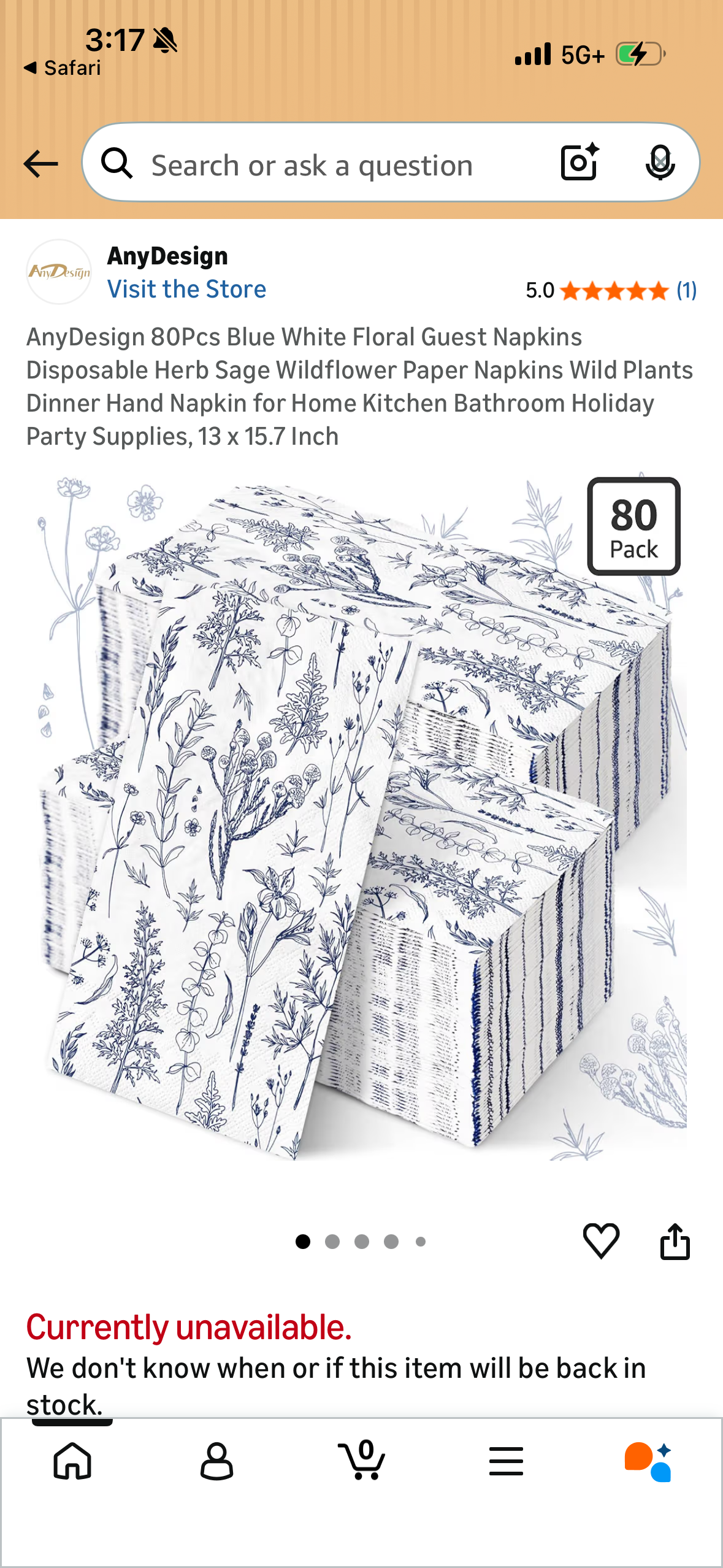 AnyDesign 80Pcs Blue White Floral Guest Napkins Disposable Herb Sage Wildflower Paper Napkins Wild Plants Dinner Hand Napkin for Home Kitchen Bathroom Holiday Party Supplies, 13 x 15.7 Inch