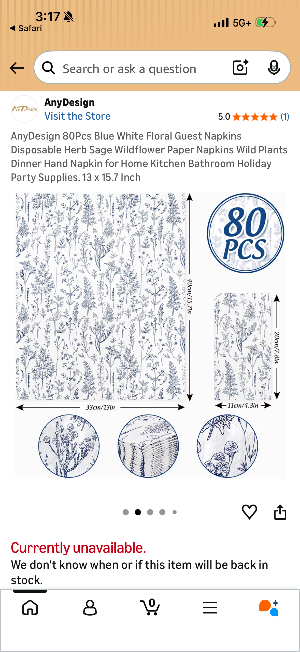 AnyDesign 80Pcs Blue White Floral Guest Napkins Disposable Herb Sage Wildflower Paper Napkins Wild Plants Dinner Hand Napkin for Home Kitchen Bathroom Holiday Party Supplies, 13 x 15.7 Inch