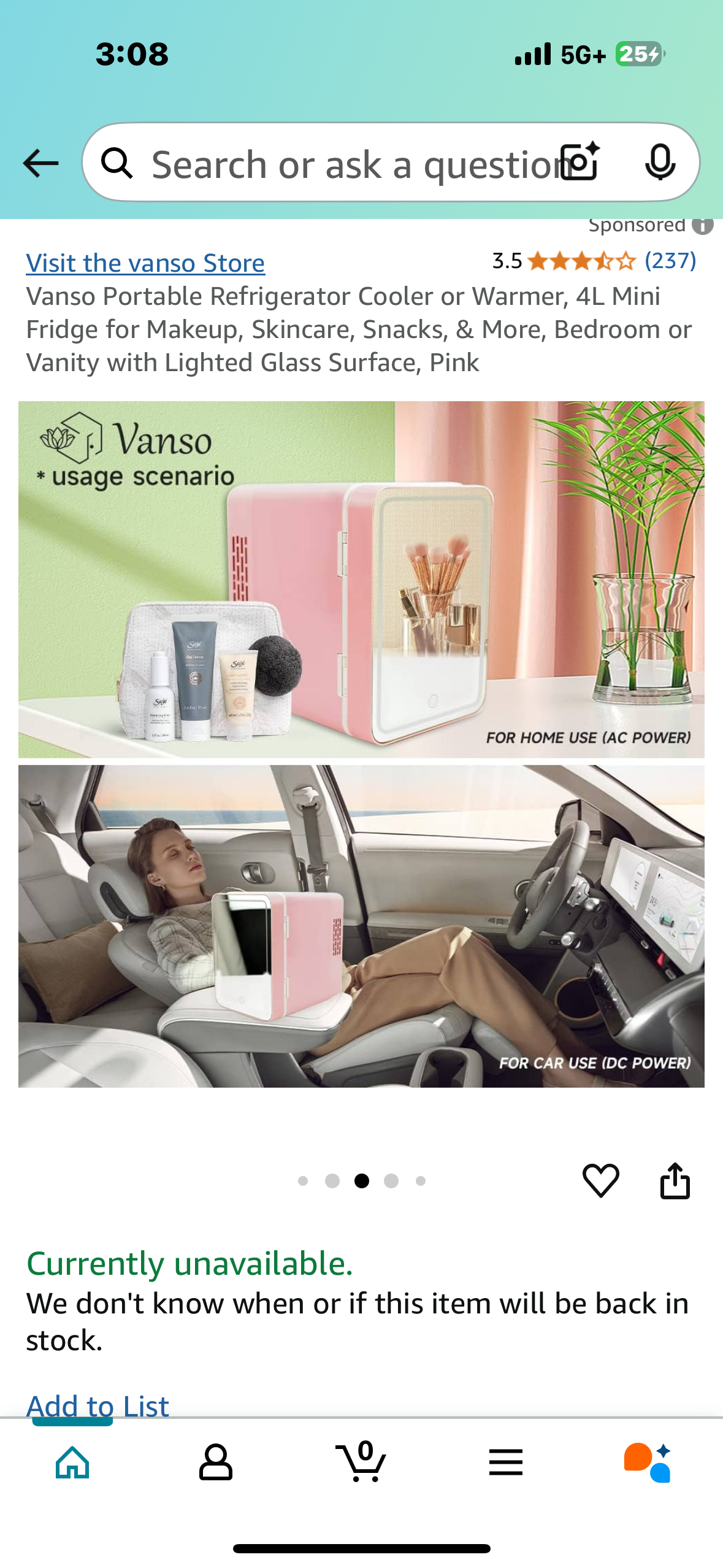 Vanso Portable Refrigerator Cooler or Warmer, 4L Mini Fridge for Makeup, Skincare, Snacks, & More, Bedroom or Vanity with Lighted Glass Surface, Pink