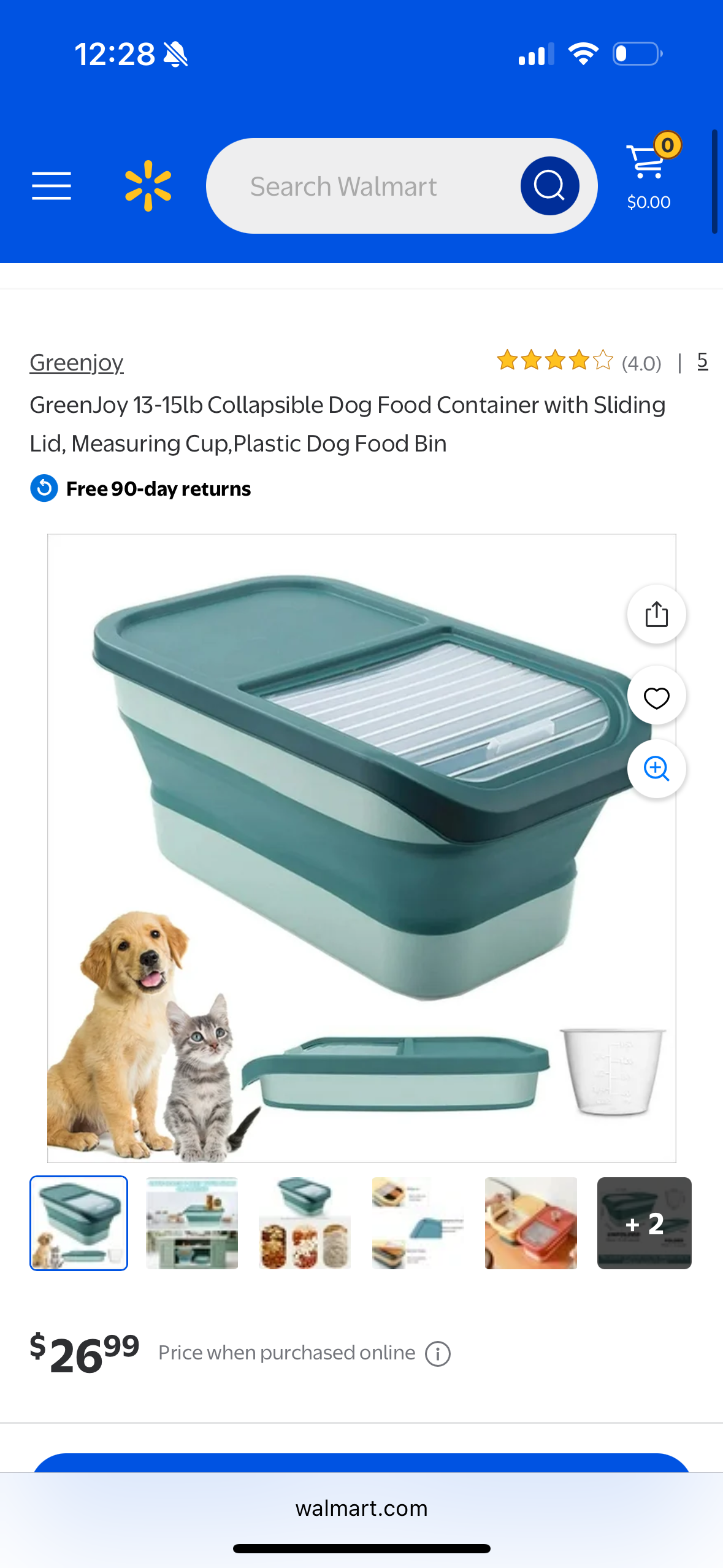 GreenJoy 13-15lb Collapsible Dog Food Container with Sliding Lid, Measuring Cup,Plastic Dog Food Bin