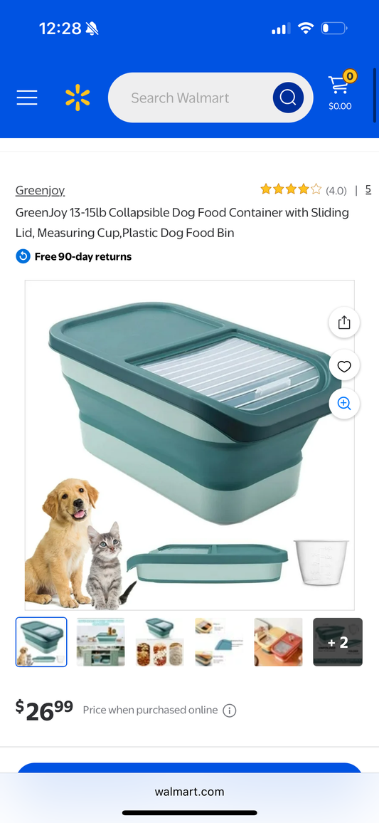 GreenJoy 13-15lb Collapsible Dog Food Container with Sliding Lid, Measuring Cup,Plastic Dog Food Bin