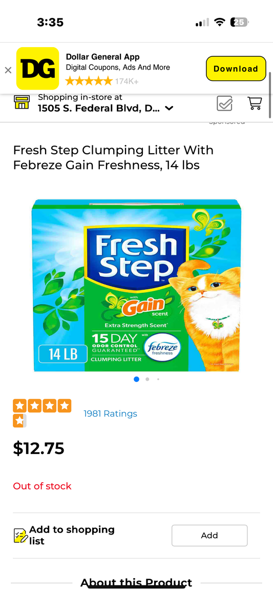 Fresh Step Clumping Litter With Febreze Gain Freshness, 14 lbs