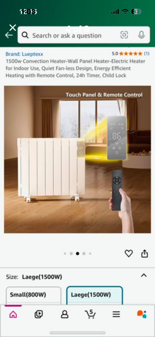 New - 1500w Convection Wall Panel Heater-Electric Heater for Indoor Use, Quiet Fan-less Design, Energy Efficient Heating with Remote Control, 24h Timer, Child Lock (R257)