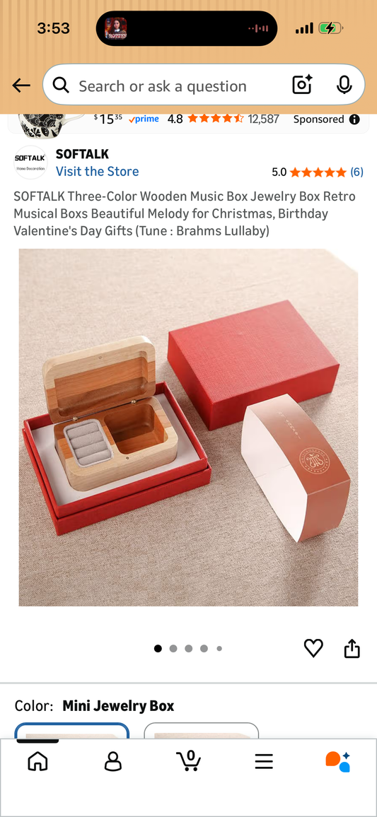 SOFTALK Three-Color Wooden Music Box Jewelry Box Retro Musical Boxs Beautiful Melody for Christmas, Birthday Valentine's Day Gifts (Tune : Brahms Lullaby)