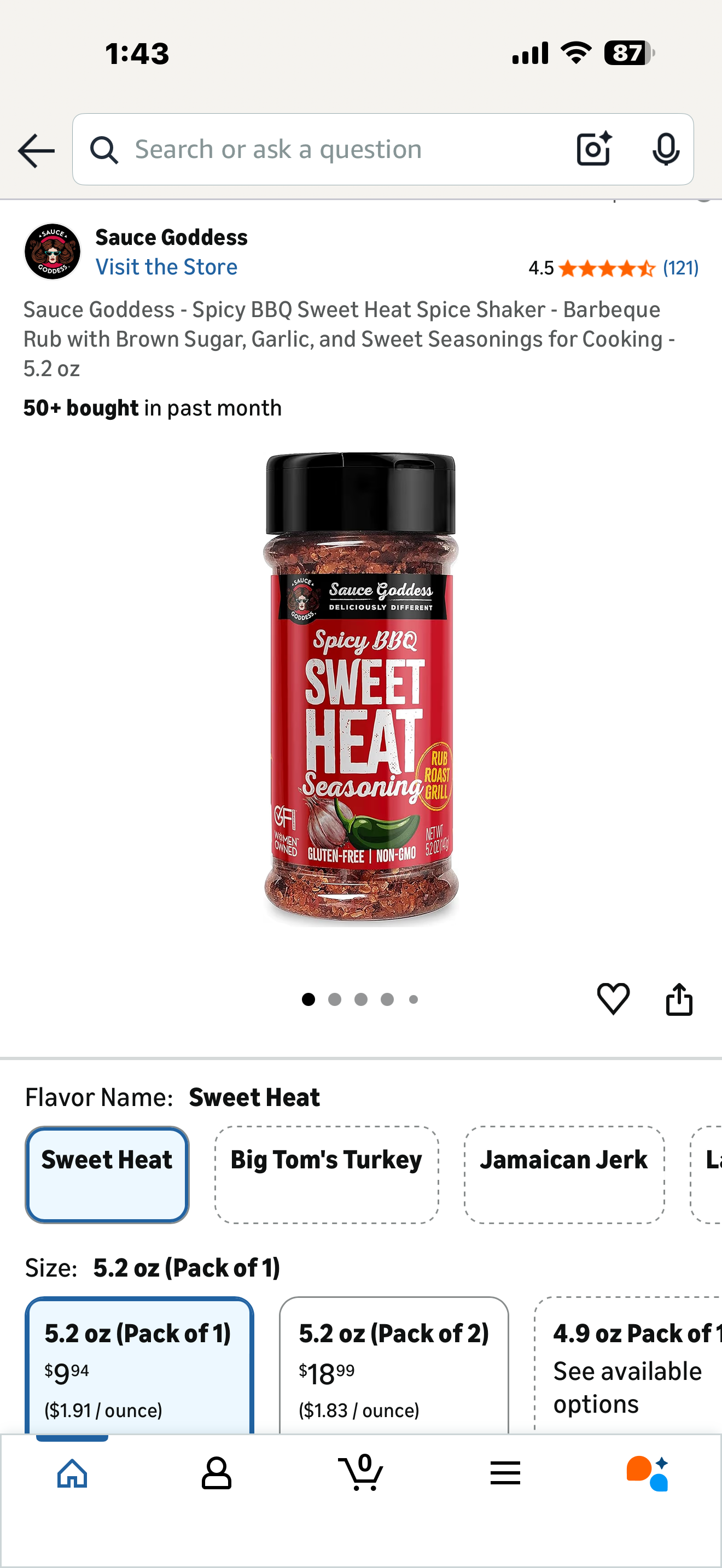 Sauce Goddess - Spicy BBQ Sweet Heat Spice Shaker - Barbeque Rub with Brown Sugar, Garlic, and Sweet Seasonings for Cooking - 5.2 oz