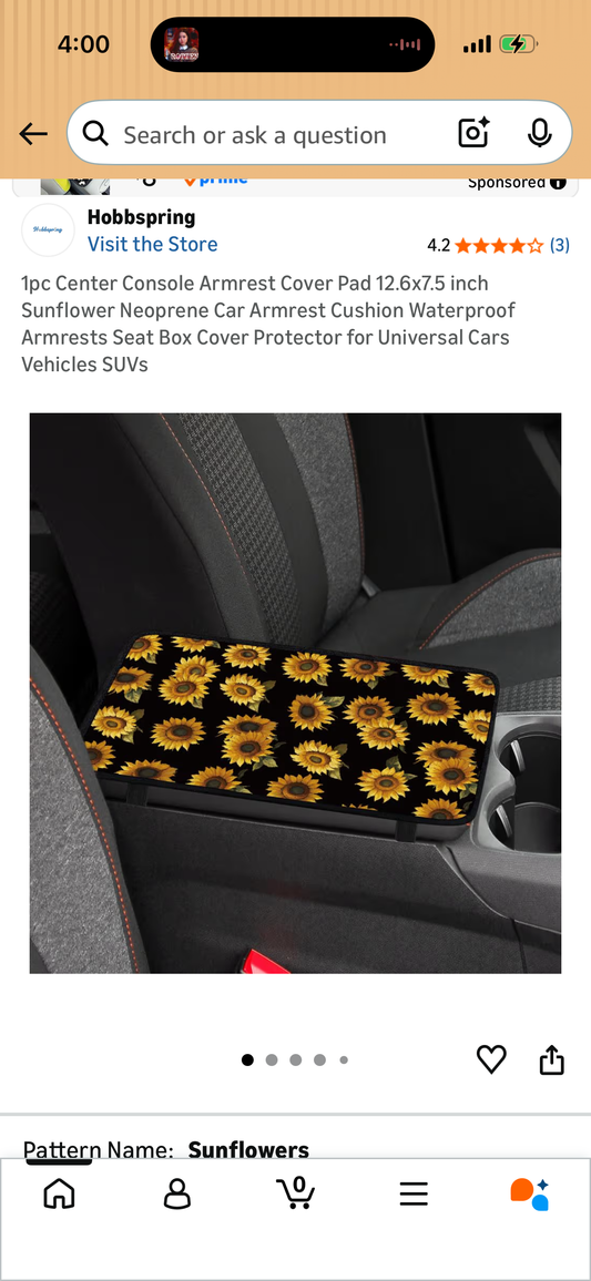 1pc Center Console Armrest Cover Pad 12.6x7.5 inch Sunflower Neoprene Car Armrest Cushion Waterproof Armrests Seat Box Cover Protector for Universal Cars Vehicles SUVs