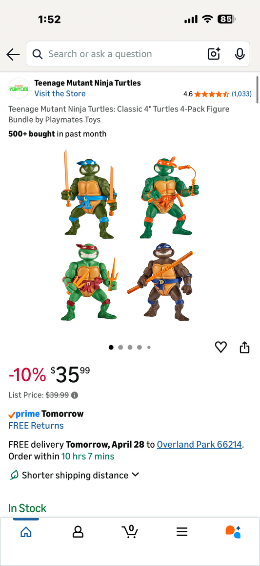 Teenage Mutant Ninja Turtles: Classic 4" Turtles 4-Pack Figure Bundle by Playmates Toys