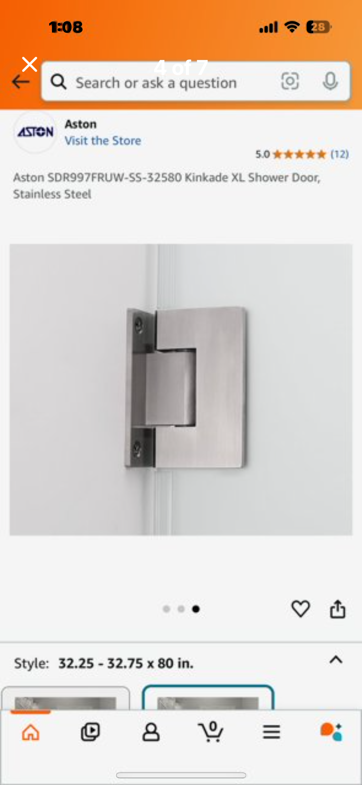 New - Aston Kinkade XL Shower Door, Stainless Steel, SDR997FRUW-SS-32580 (B462)
