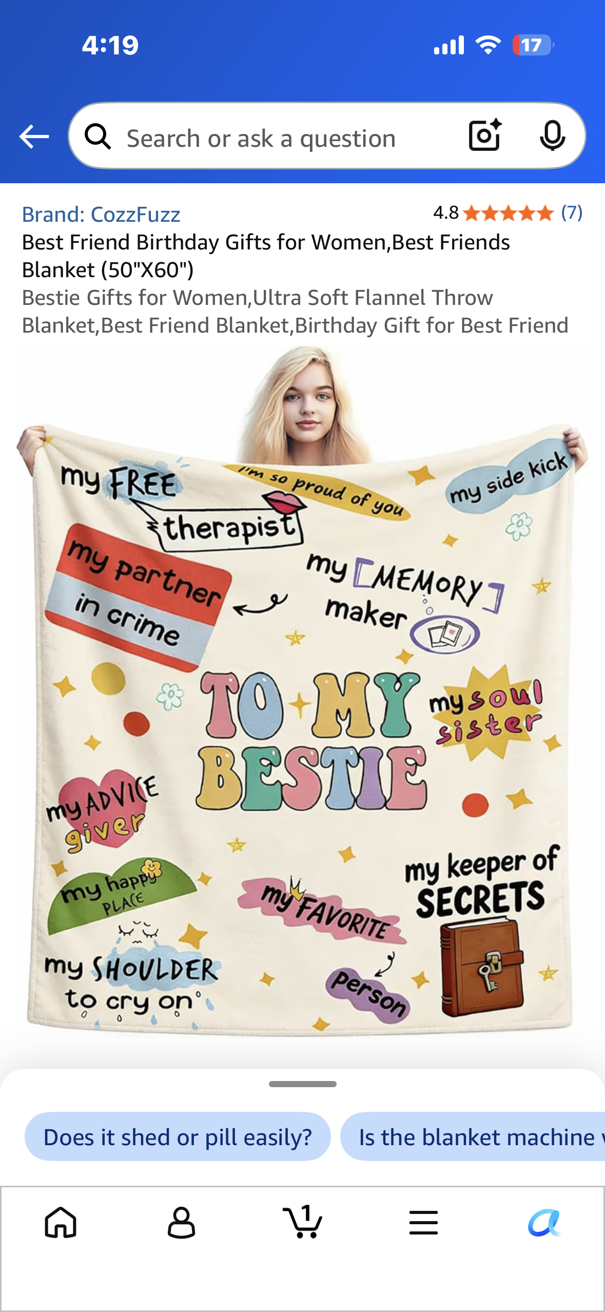 Bestie Gift, Ultra Soft Flannel Throw Blanket, Best Friend Blanket, Gift for Best Friend 50”x 60”