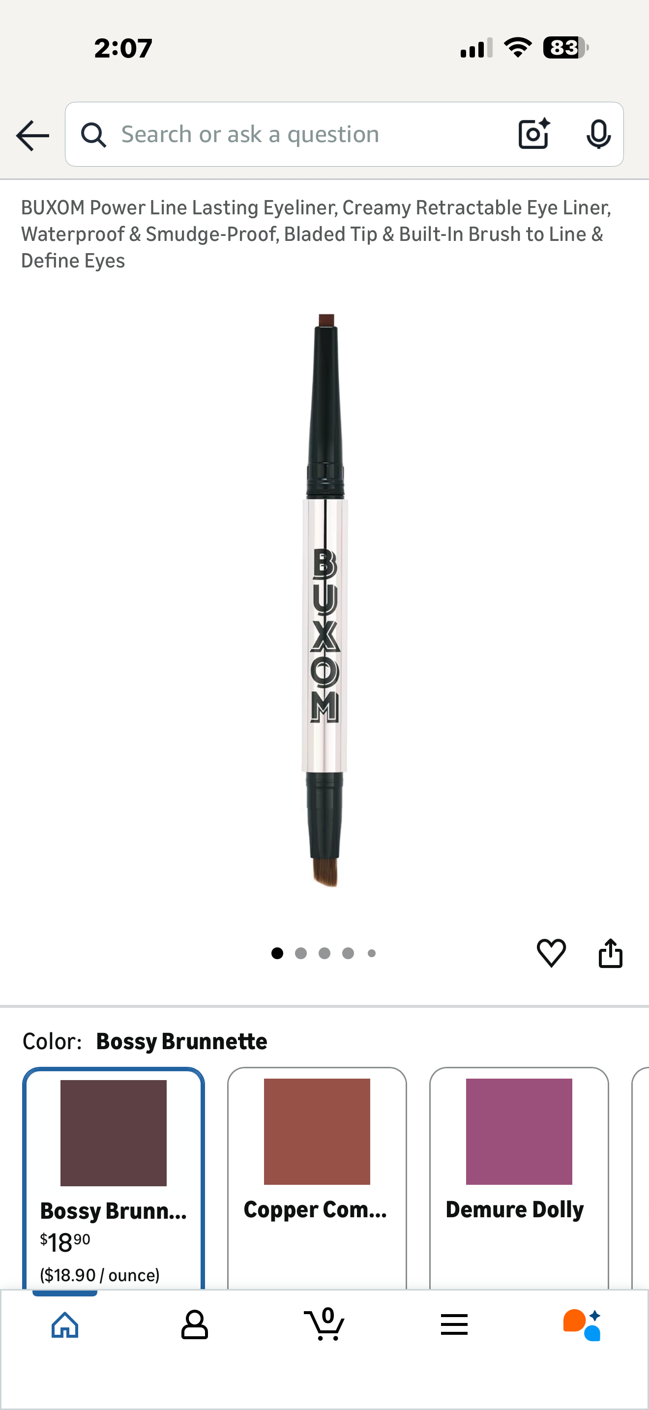 BUXOM Power Line Lasting Eyeliner, Creamy Retractable Eye Liner, Waterproof & Smudge-Proof, Bladed Tip & Built-In Brush to Line & Define Eyes