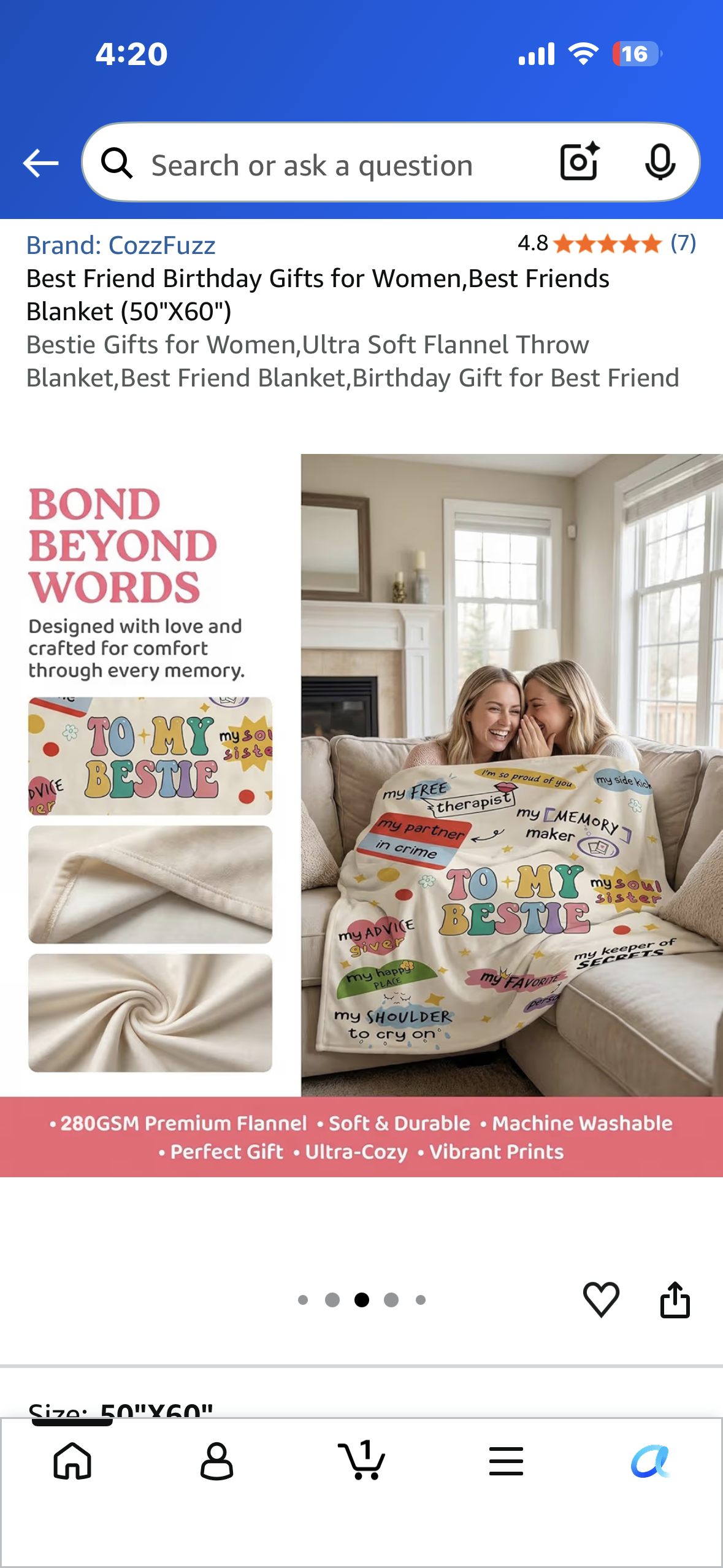 Bestie Gift, Ultra Soft Flannel Throw Blanket, Best Friend Blanket, Gift for Best Friend 50”x 60”