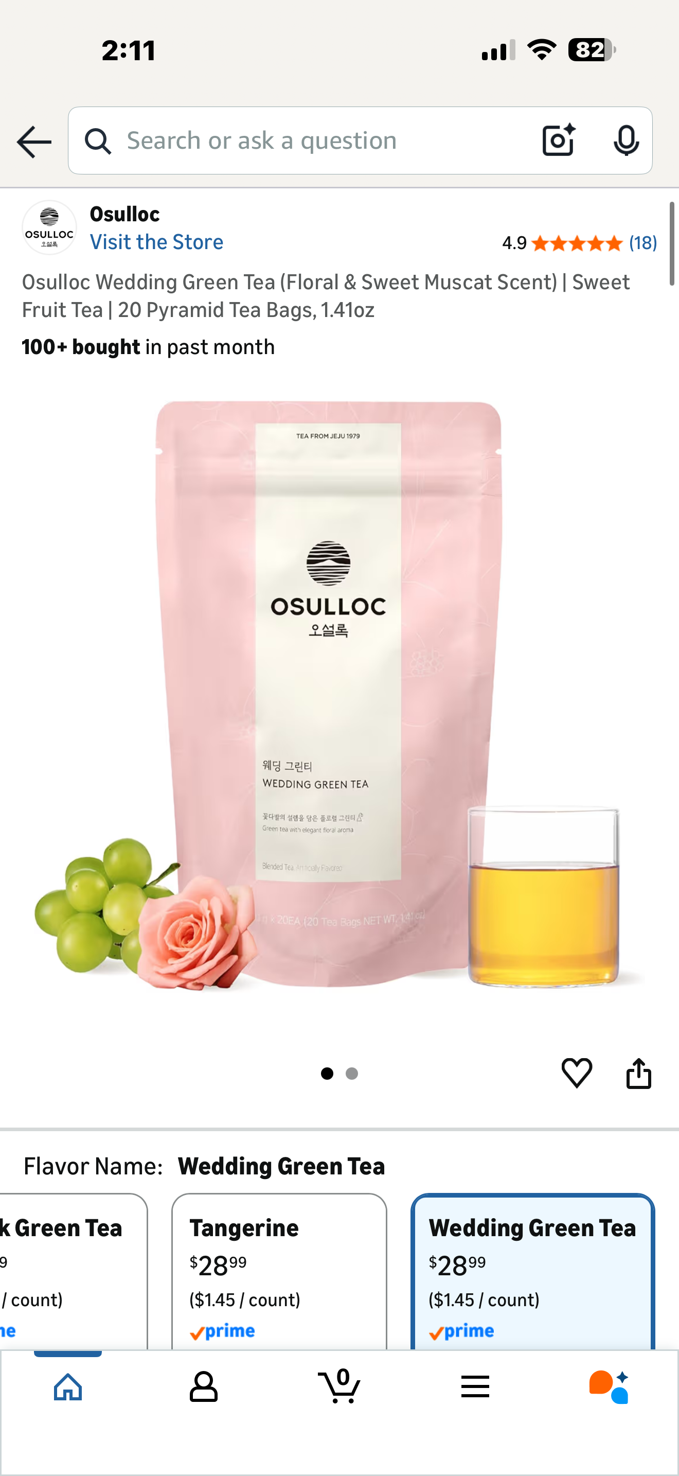 Korean Osulloc Wedding Green Tea (Floral & Sweet Muscat Scent) | Sweet Fruit Tea | 20 Pyramid Tea Bags, 1.41oz