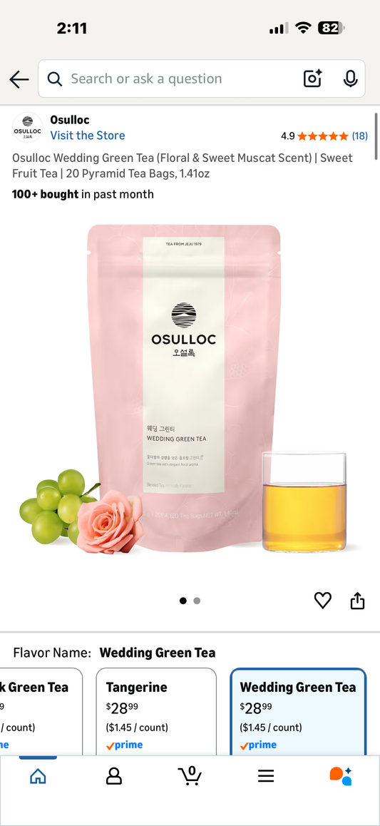 Korean Osulloc Wedding Green Tea (Floral & Sweet Muscat Scent) | Sweet Fruit Tea | 20 Pyramid Tea Bags, 1.41oz