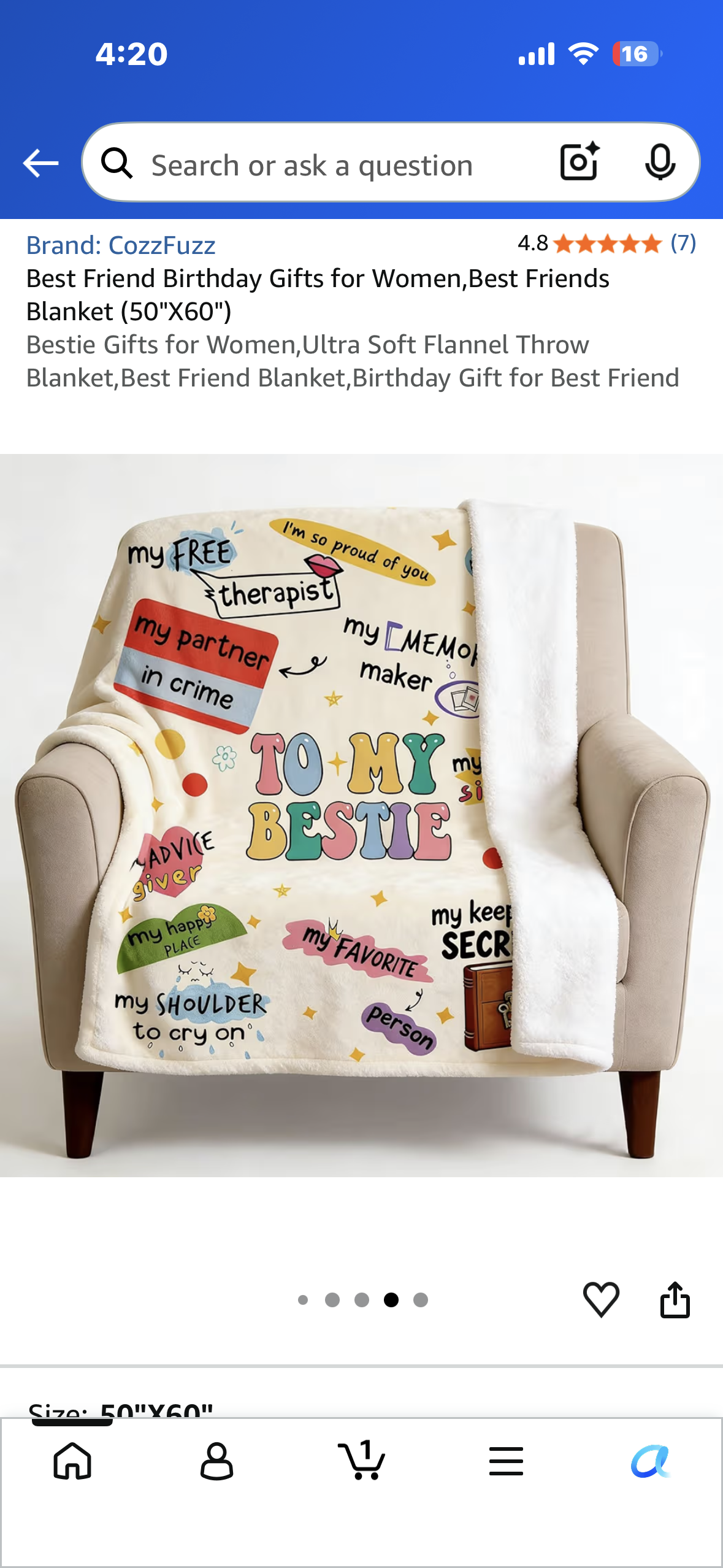 Bestie Gift, Ultra Soft Flannel Throw Blanket, Best Friend Blanket, Gift for Best Friend 50”x 60”