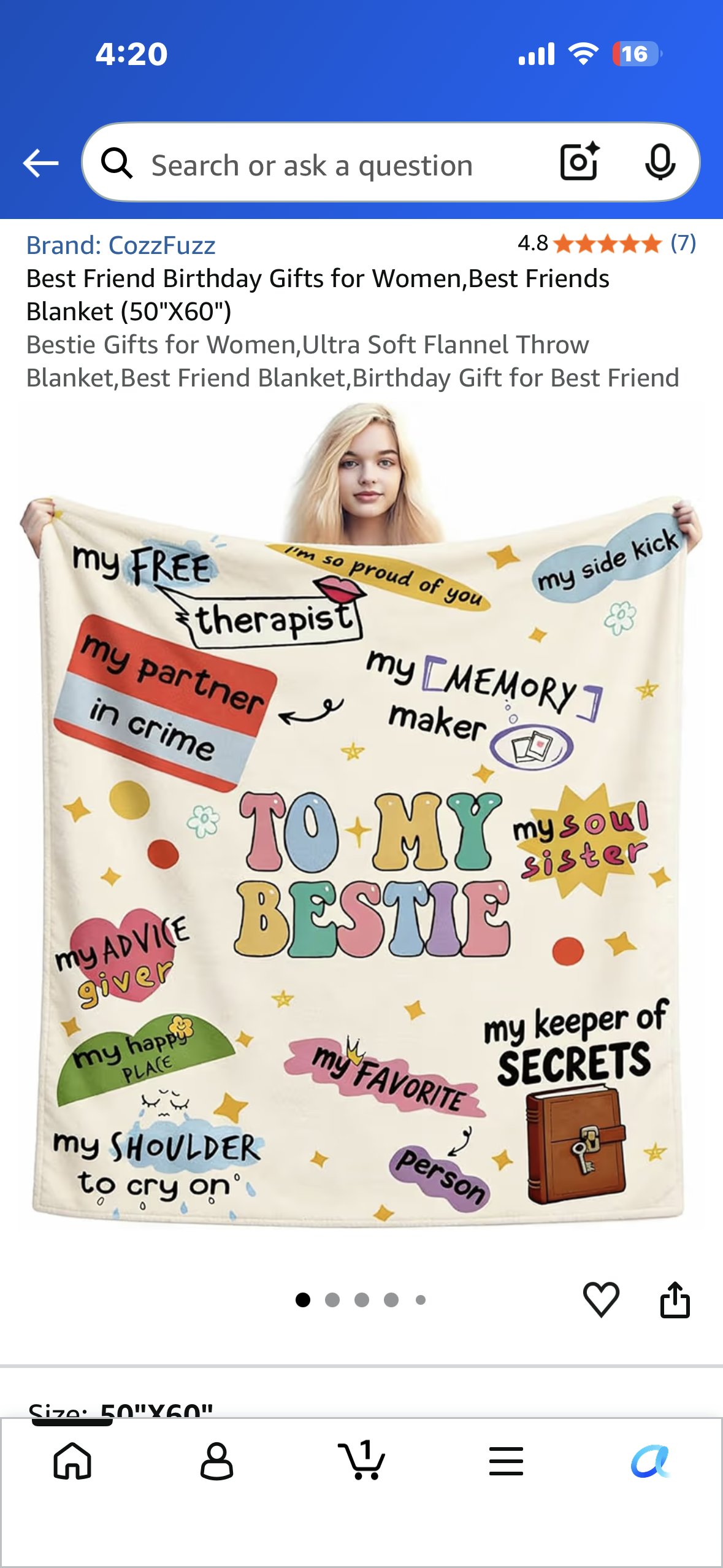 Bestie Gift, Ultra Soft Flannel Throw Blanket, Best Friend Blanket, Gift for Best Friend 50”x 60”