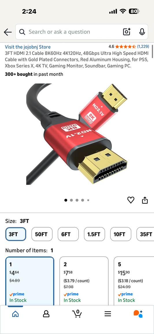 3FT HDMI 2.1 Cable 8K60Hz 4K120Hz, 48Gbps Ultra High Speed HDMI Cable with Gold Plated Connectors, Red Aluminum Housing, for PS5, Xbox Series X, 4K TV, Gaming Monitor, Soundbar, Gaming PC