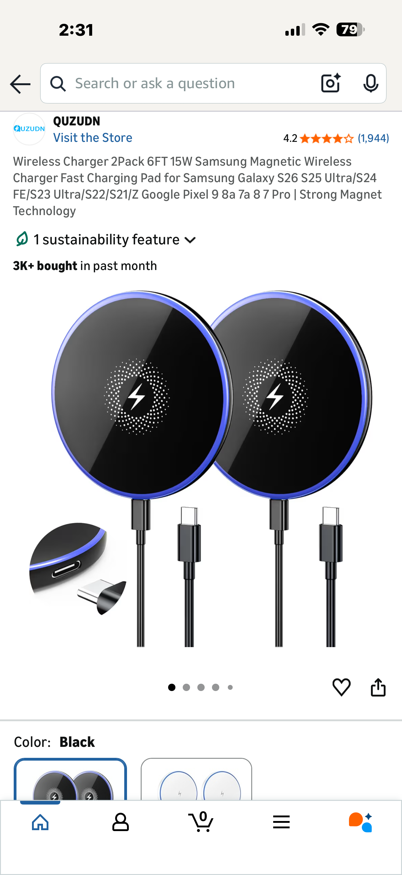 Wireless Charger 2Pack 6FT 15W Wireless Charger Fast Charging Pad (Works with iPhone, AirPods, Galaxy, Google Pixel & more)