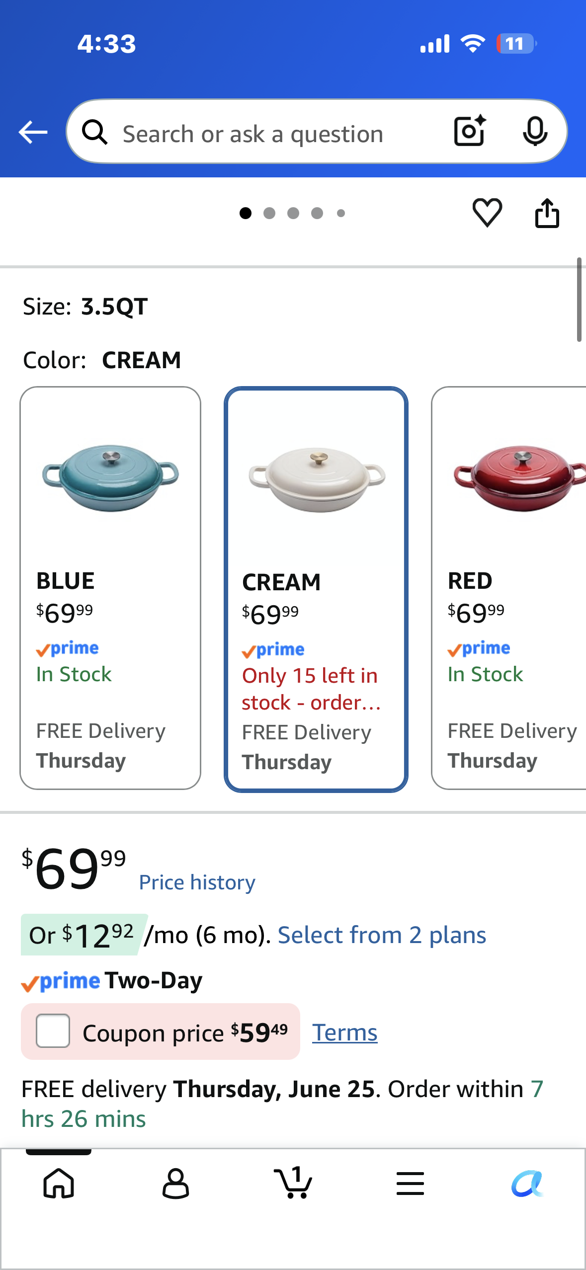 3.5QT Enameled Cast Iron Braiser Pan,Shallow Dutch Oven Casserole Skillets, Non-Toxic Cast Iron Pot with Lid for Cook, Bake,Dual Handles, All Stovetop Compatible, Oven Safe up to 500F,CREAMf