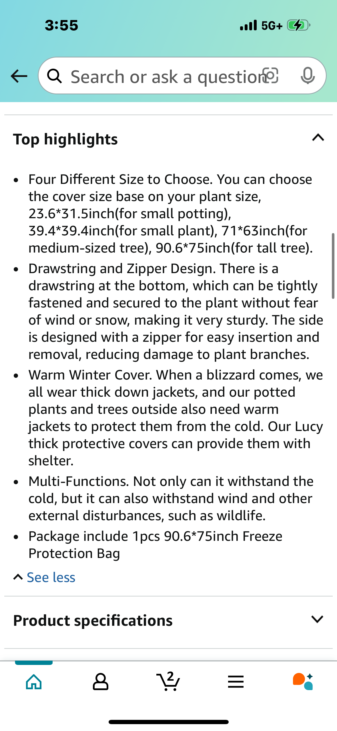 Plant Covers Freeze Protection Winter Reusable Plants Jacket Frost Blanket Warm Reusable Plant Cover Bags for Winter Frost Sun Outdoor Garden Plants Protection(90.6x75inch 1PCS