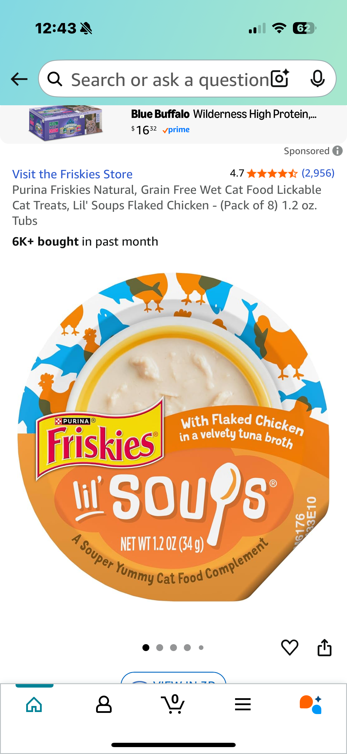 Purina Friskies Natural, Grain Free Wet Cat Food Lickable Cat Treats, Lil' Soups Flaked Chicken - (Pack of 7 ) 1.2 oz. Tubs