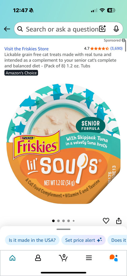 Lickable grain free cat treats made with real tuna and intended as a complement to your senior cat's complete and balanced diet - (Pack of 8) 1.2 oz. Tubs