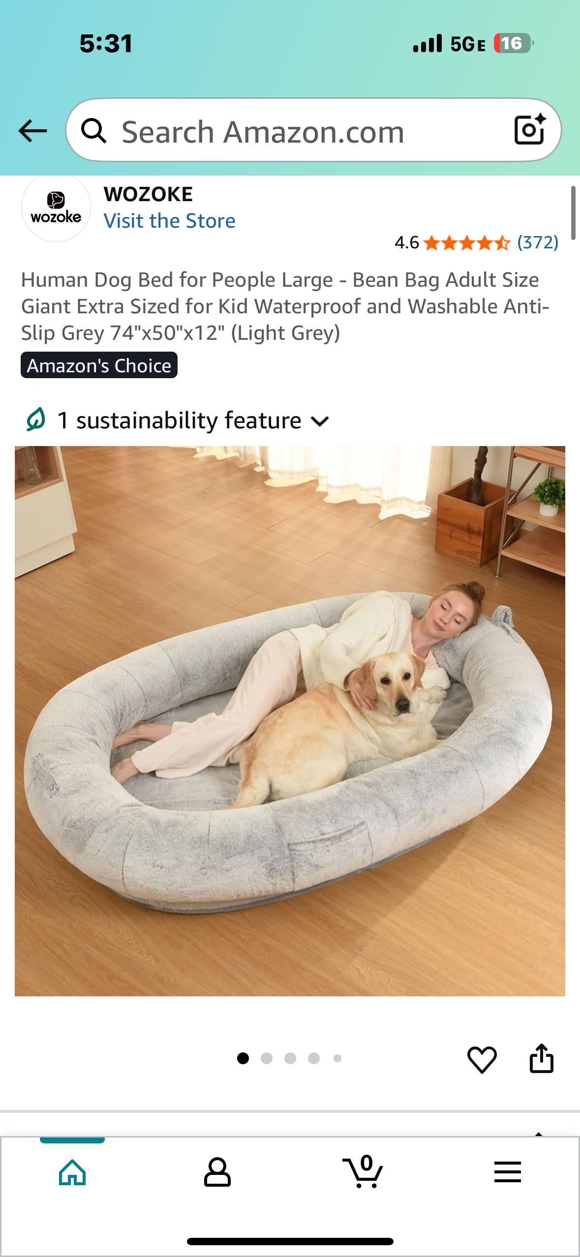 Human Dog Bed for People and Pets, Extra Large - Bean Bag Adult Size Giant Sized for Waterproof and Washable Anti-Slip Grey 74"x50"x12" (Light Grey) (R668)