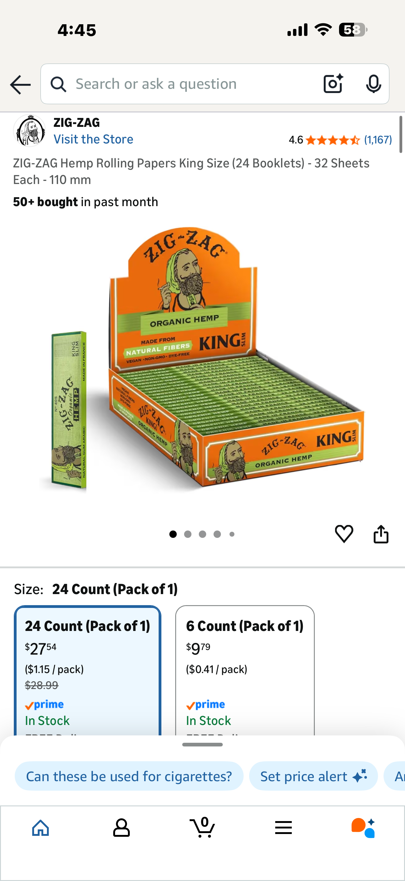 ZIG-ZAG Hemp Rolling Papers King Size (24 Booklets) - 32 Sheets Each - 110 mm