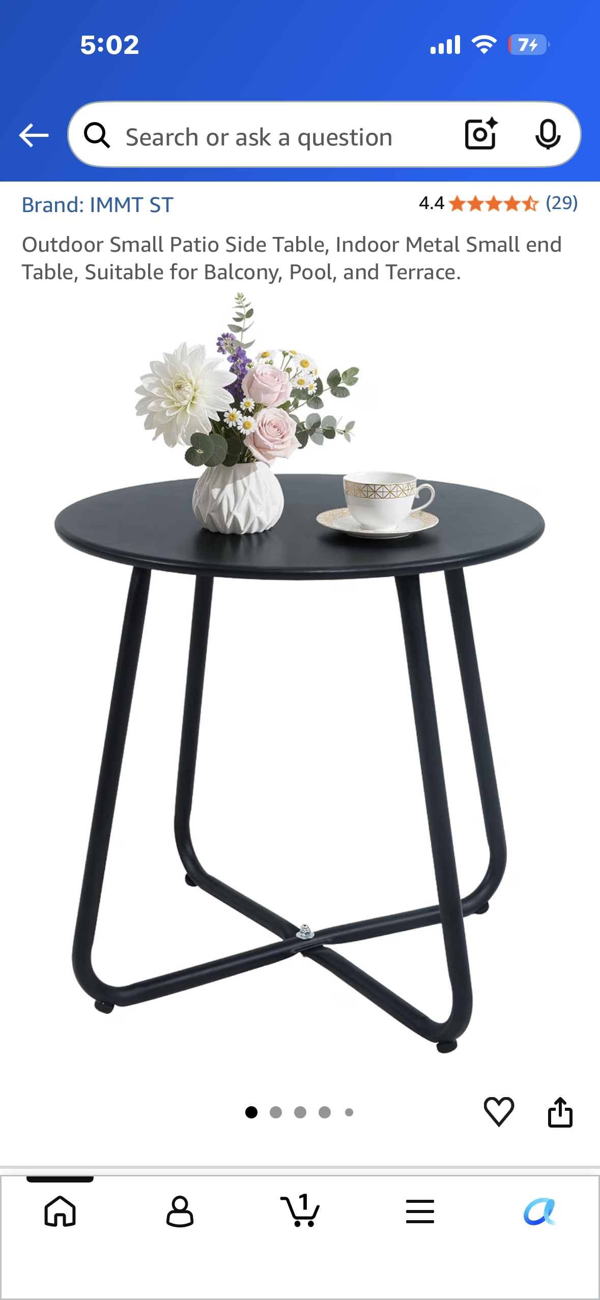 Small Metal Patio/Side Table, Suitable for Balcony, Pool, Terrace