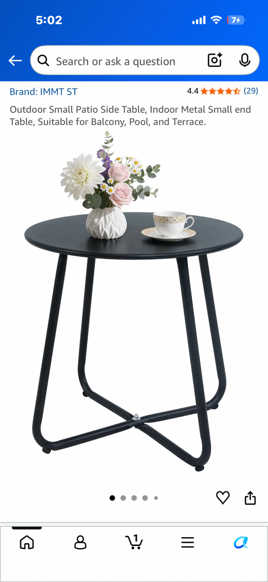 Small Metal Patio/Side Table, Suitable for Balcony, Pool, Terrace